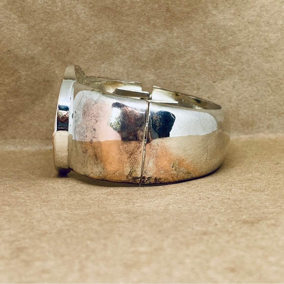 Onyx, Abalone & Jasper Inlay on Silver Plated Cuff Bracelet - Picture 8 of 8